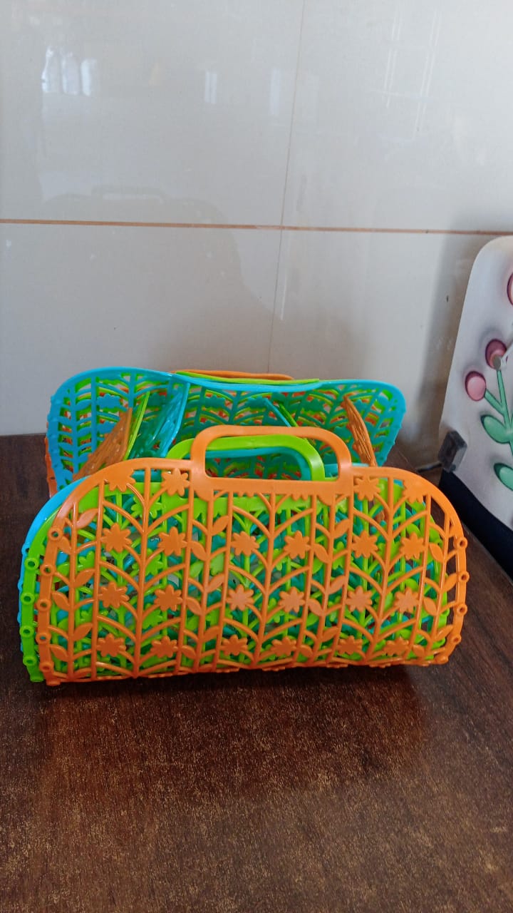 Plastic Foldable Basket Bag || Fruit & Vegetable Storage Basket (3 Pcs Set / Multicolor) Plastic Foldable Basket Bag || Fruit & Vegetable Storage Basket (3 Pcs Set / Multicolor)
